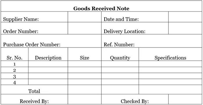 Standard Goods Receipt Note Document Format